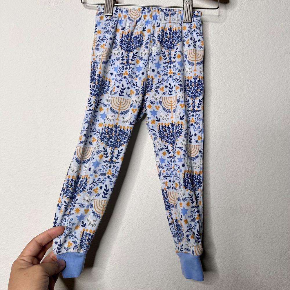 Rifle Paper Co x Pottery Barn‎ Kids Hanukkah Pajama Set Blue Menorah Floral 2T - Picture 3 of 7